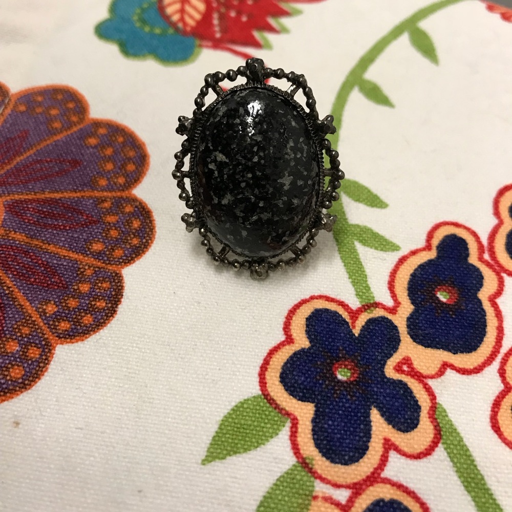 Large Black stone adjustable ring